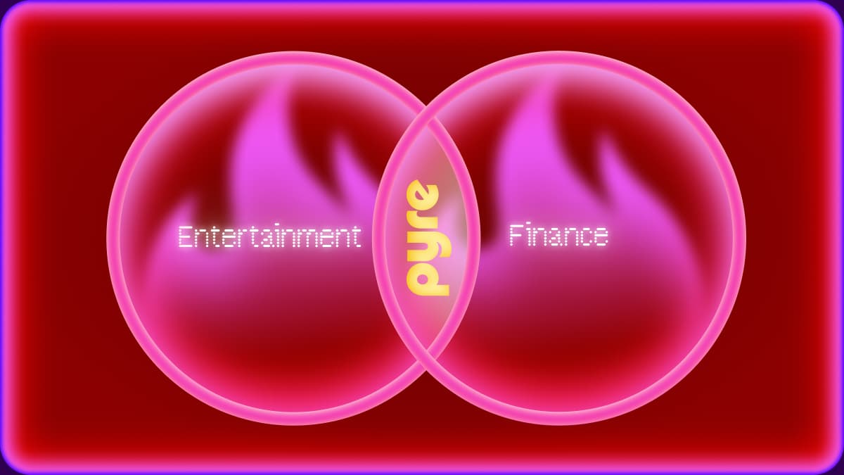 Pyre concept artwork showing entertainment and finance as overlapping pink circles